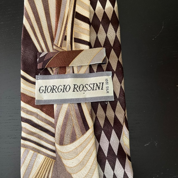 Vintage Giorgio Rossini 100% Silk Tie - Brown. Gold, Cream - Picture 3 of 5